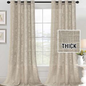Natural Linen Blended Curtains for Living Room. Set of 2